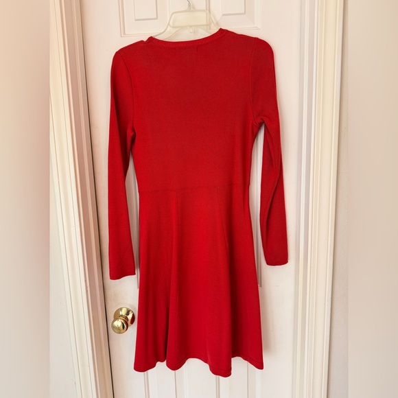 Jessica Howard Red Sweater Knit Dress, Bow Design, Long Sleeve Flair Skirt, Sz M - Picture 10 of 12